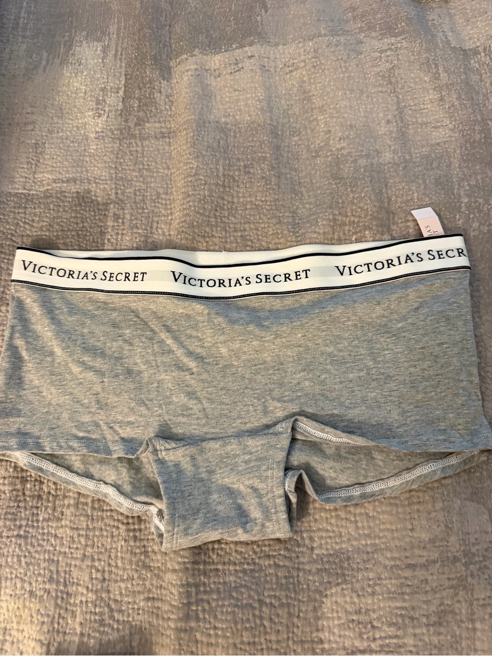 Victoria's Secret Gray and White Logo Boyshorts
